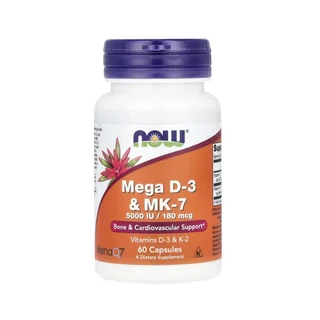 Now Foods – Mega D-3 et MK-7, 5000 UI/180 µg, 60 Capsules