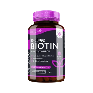 Nutravita - Biotine 10000 mcg Avec Huile De Coco, Dosage Élevé, 365 Comprimés