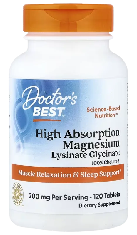 Doctor’s Best – Magnésium glycinate/lysinate, 120 comprimés