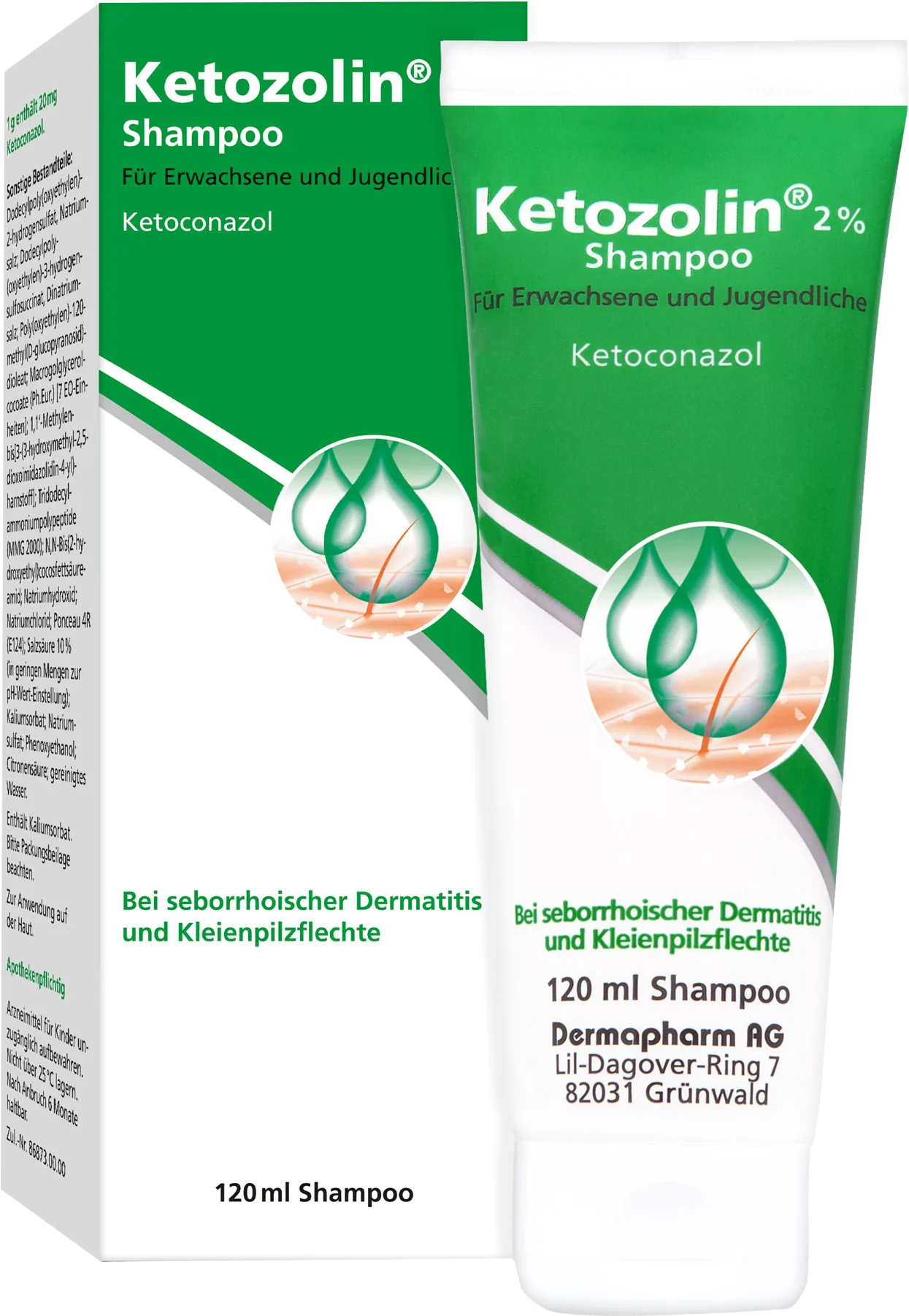 Le Shampooing KETOZOLIN 2% 120 ml, avec Kétoconazole, est formulé pour traiter la dermatite séborrhéique et le pityriasis versicolor.