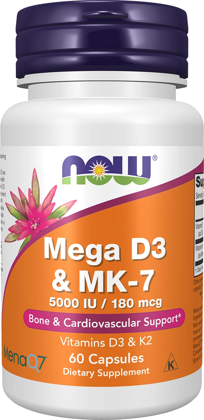 Now Foods – Mega D-3 et MK-7, 5000 UI/180 µg, 60 Capsules