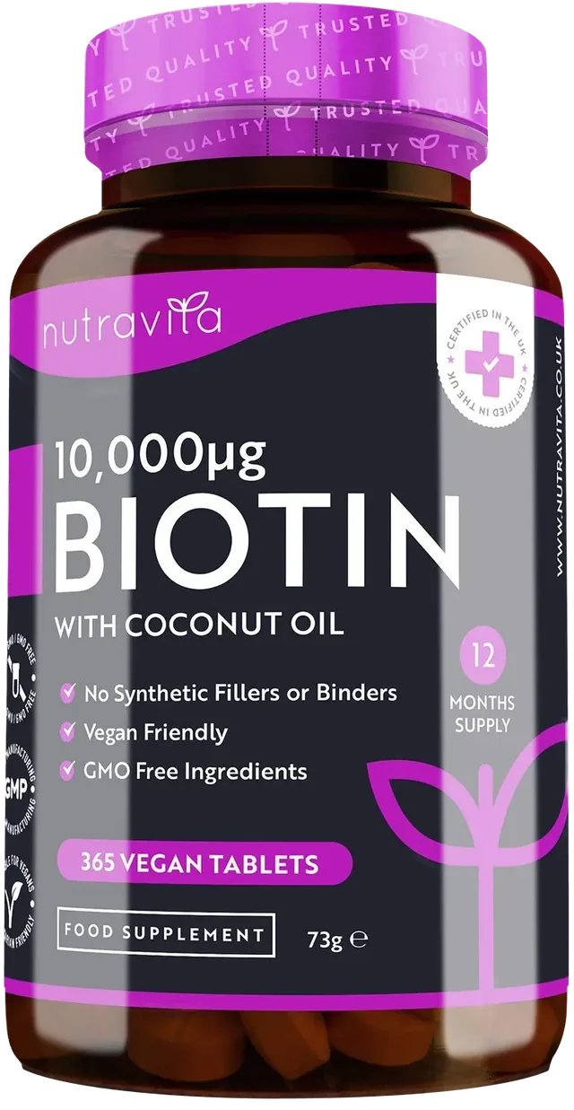Nutravita - Biotine 10000 mcg Avec Huile De Coco, Dosage Élevé, 365 Comprimés