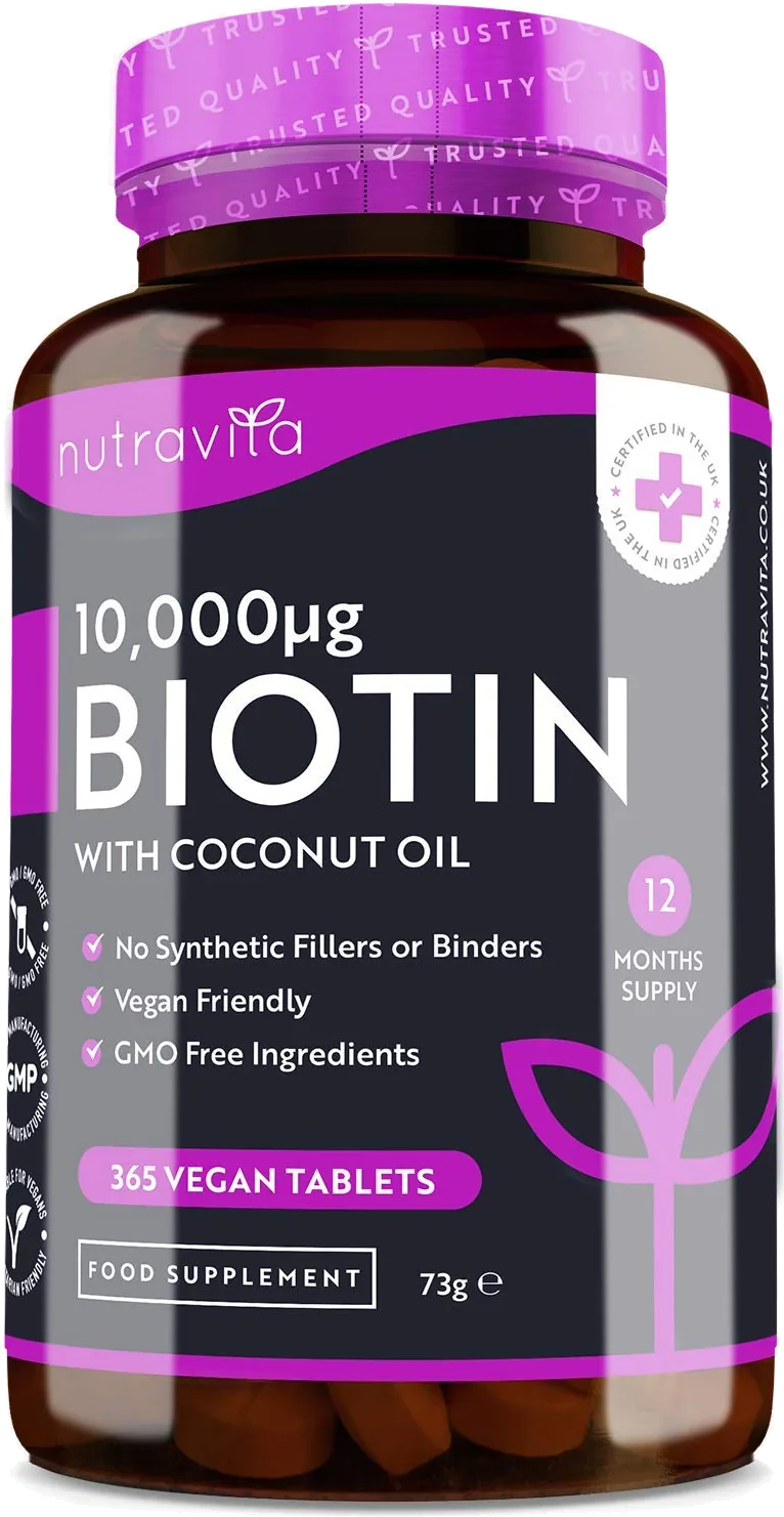Nutravita - Biotine 10000 mcg Avec Huile De Coco, Dosage Élevé, 365 Comprimés