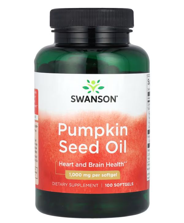 Swanson Pumpkin Seed Oil 1000 mg, 100 Capsules, soutient la santé du coeur et du cerveau.